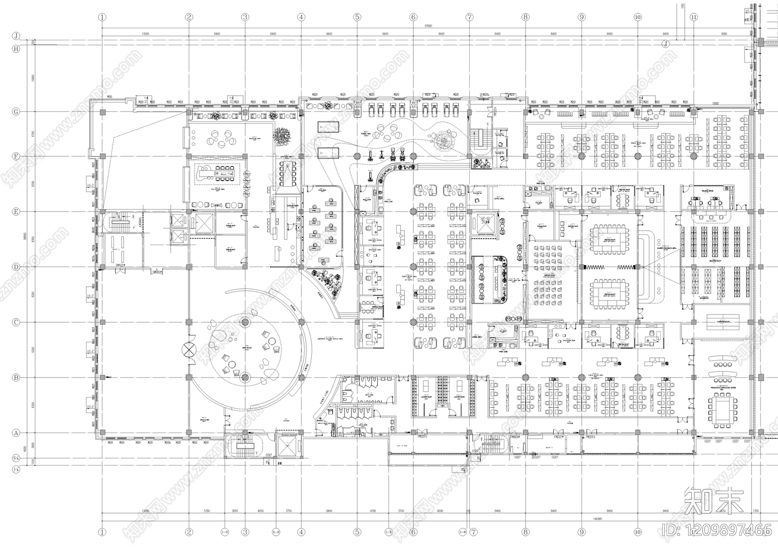 现代整体办公空间cad施工图下载【ID:1209897466】