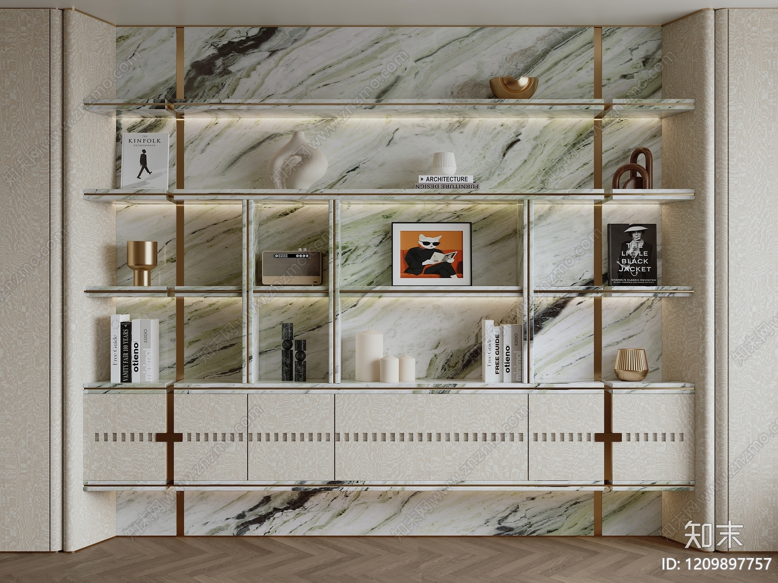 轻奢书柜3D模型下载【ID:1209897757】