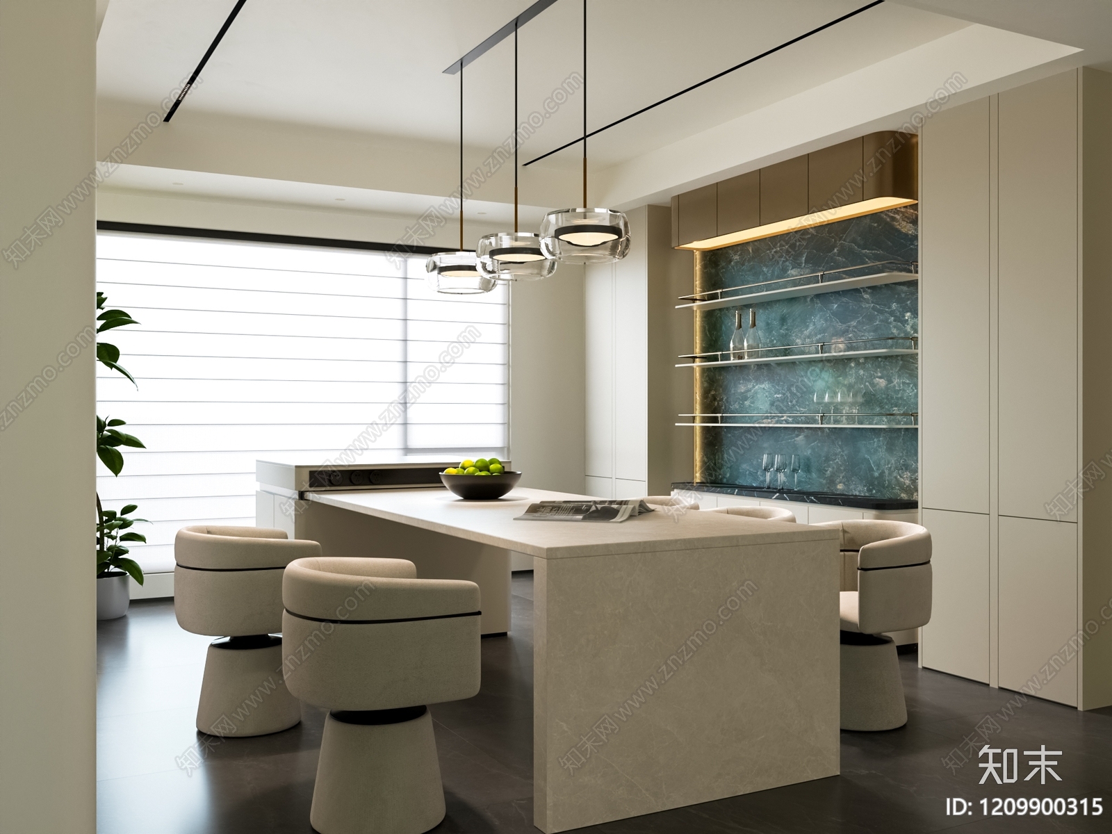 岛台餐厅3D模型精品下载_3dmax模型_知末网