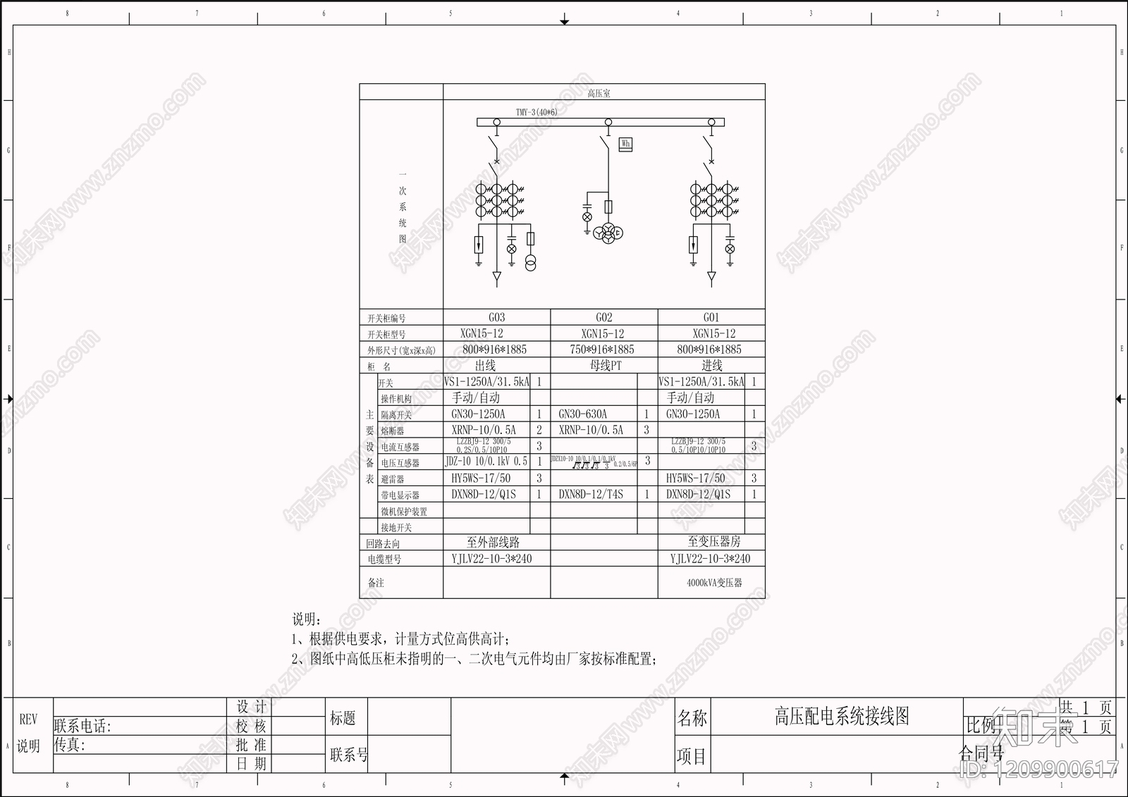 供配电系统cad施工图下载【ID:1209900617】