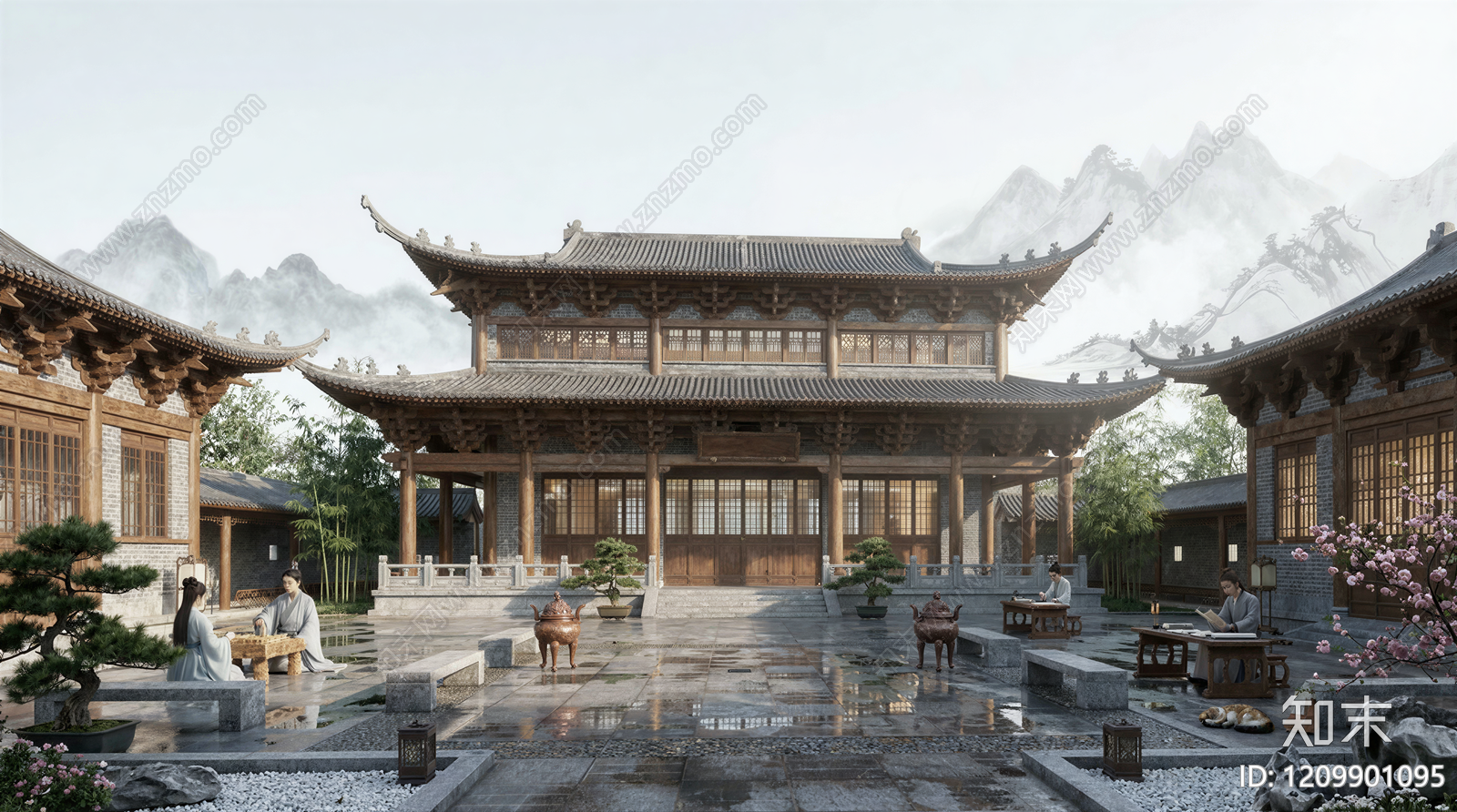 中式古建筑SU模型下载【ID:1209901095】