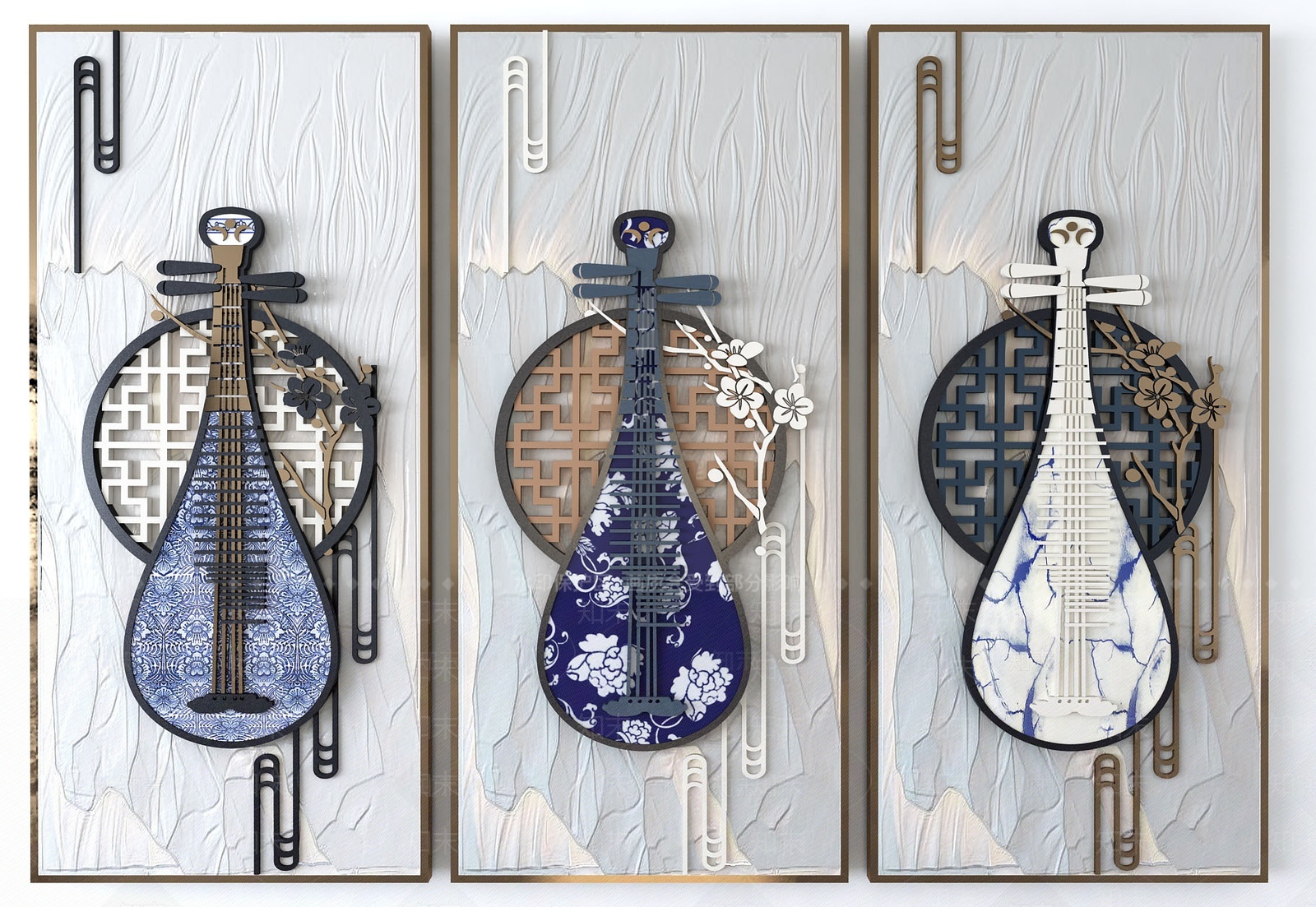 新中式琵琶墙饰挂饰3D模型下载【ID:1209901349】