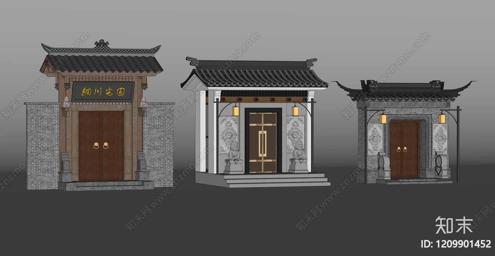 新中式中式大门SU模型下载【ID:1209901452】