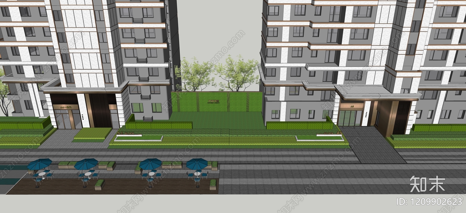 现代住宅区景观SU模型下载【ID:1209902623】