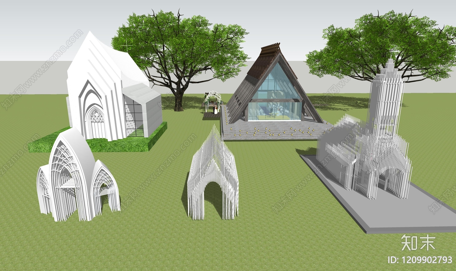 欧式教堂建筑SU模型下载【ID:1209902793】
