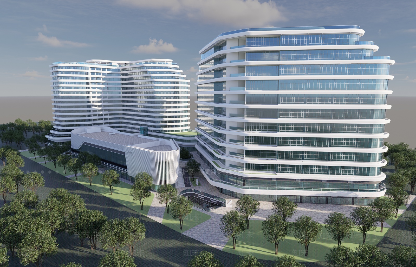 现代高层弧形酒店办公商业建筑综合体SU模型下载【ID:1209902774】