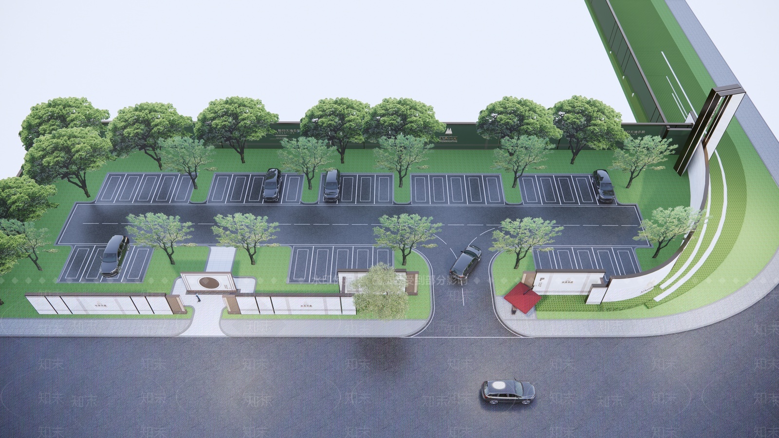 新中式路口停车场空间SU模型下载【ID:1209902739】
