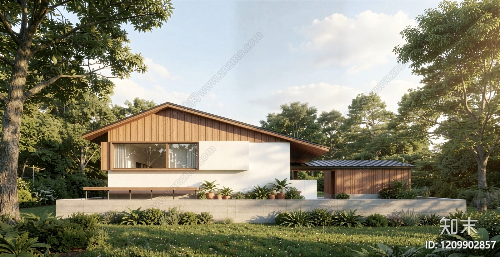 现代独栋别墅SU模型下载【ID:1209902857】