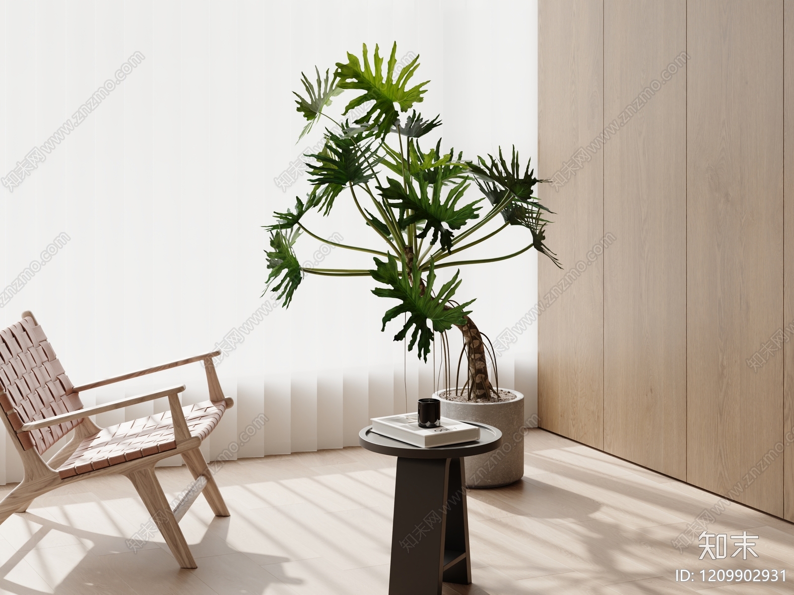 原木奶油风盆栽3D模型下载【ID:1209902931】