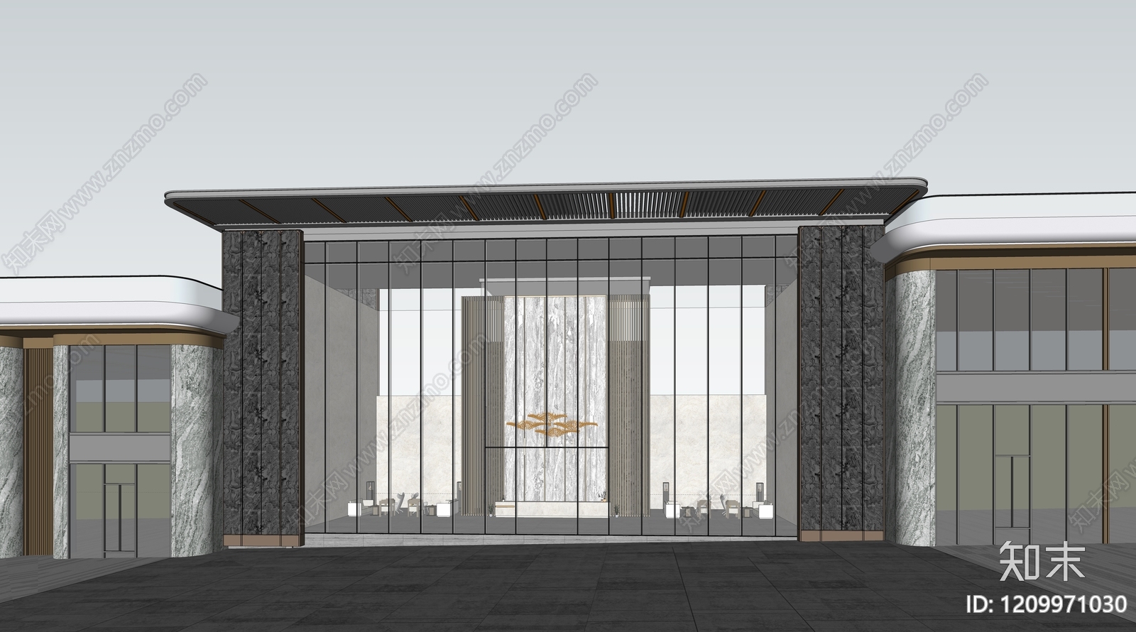 现代售楼处建筑SU模型下载【ID:1209971030】
