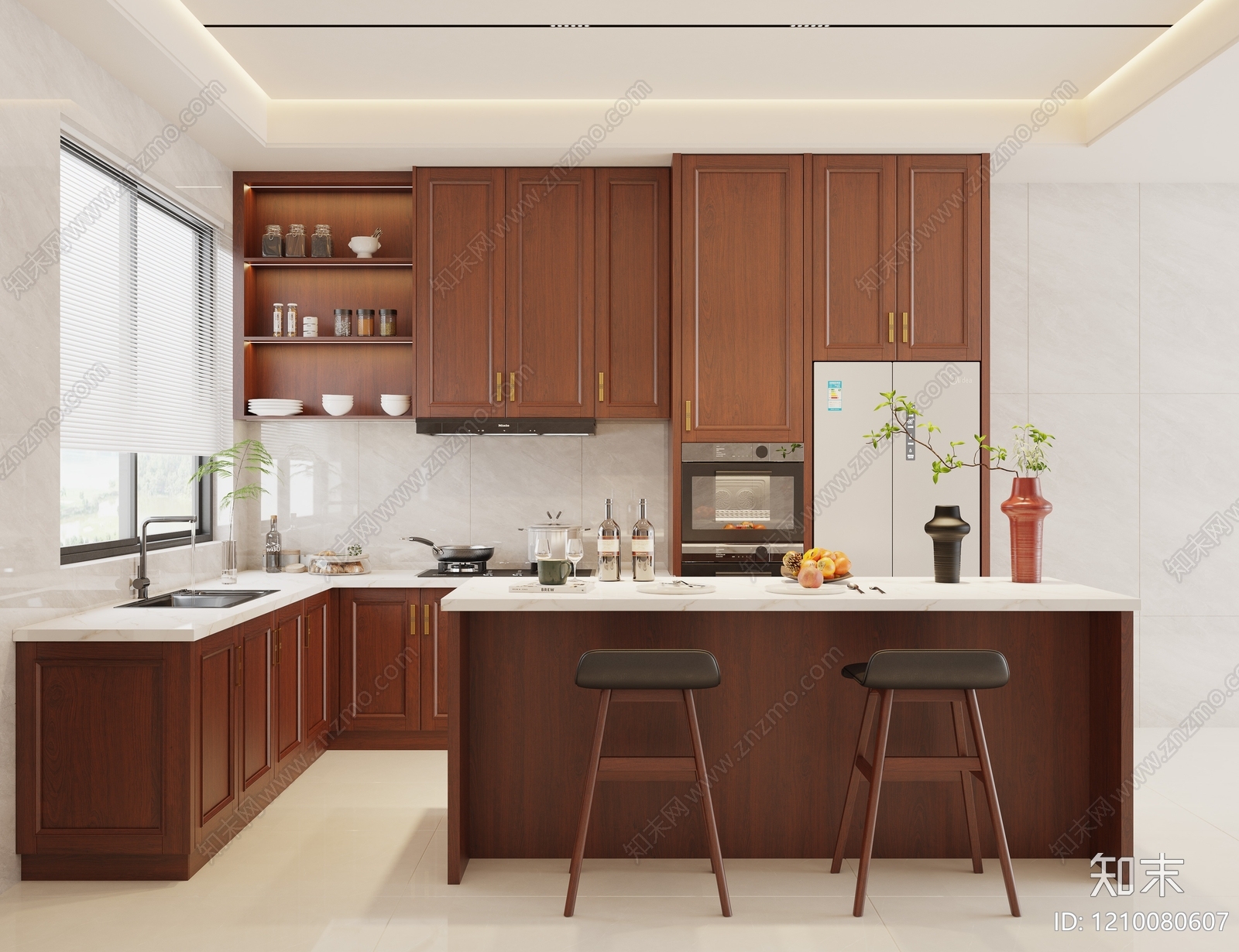 新中式开放式厨房3D模型下载【ID:1210080607】