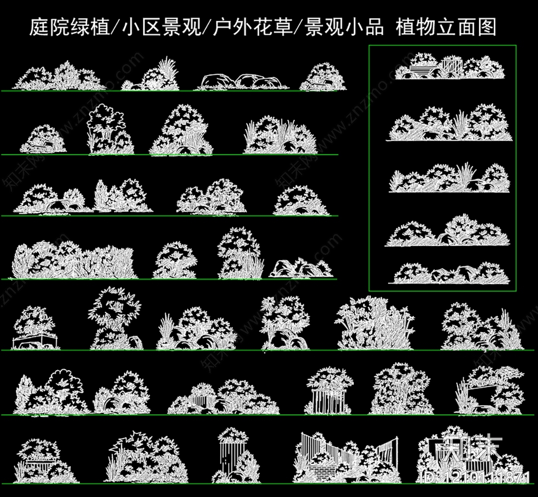 现代新中式综合植物图库cad施工图下载【ID:1210111871】