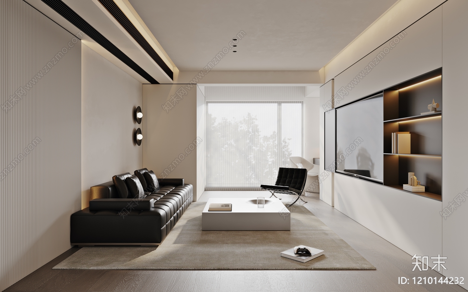 极简黑白灰客餐厅3D模型下载【ID:1210144232】
