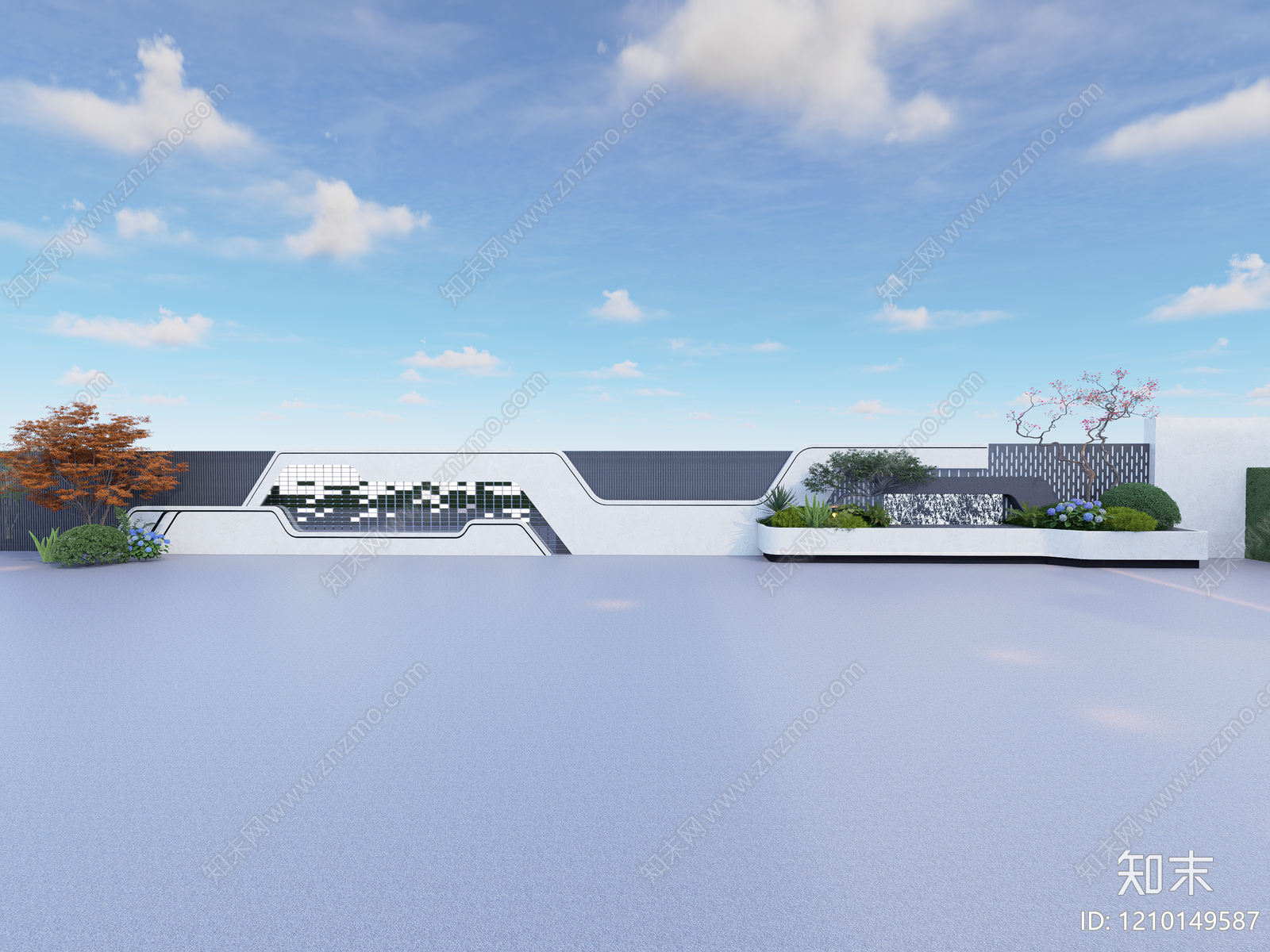 现代轻奢别墅庭院SU模型下载【ID:1210149587】