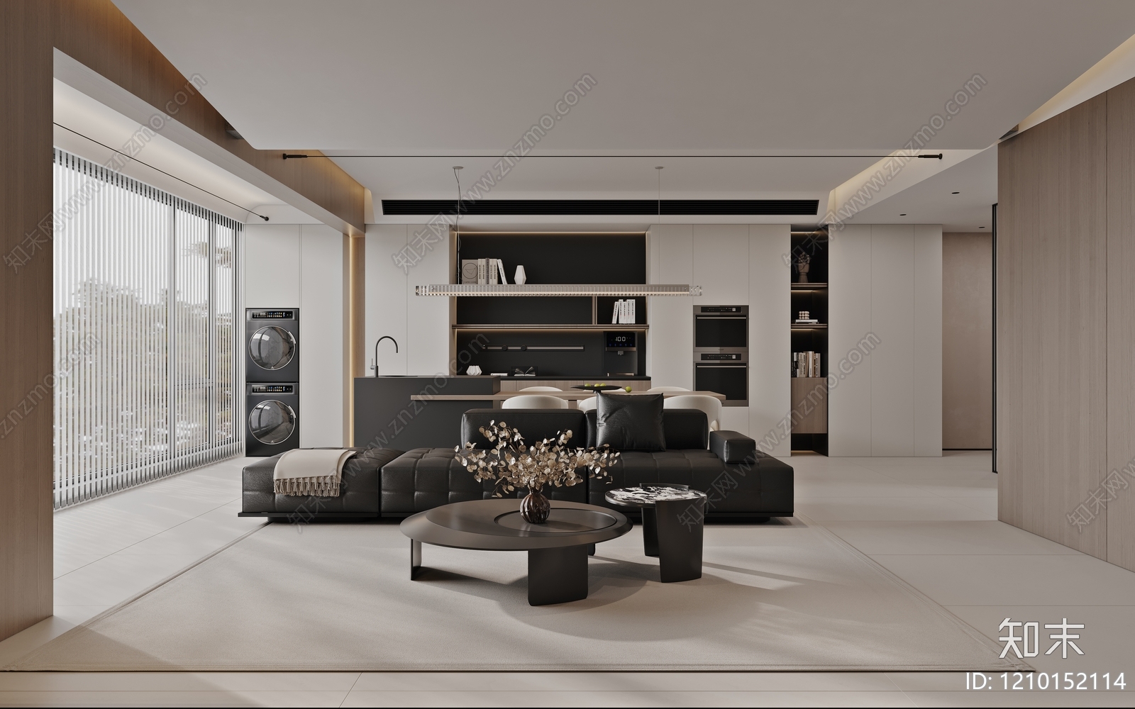 现代极简大平层客餐厅3D模型下载【ID:1210152114】