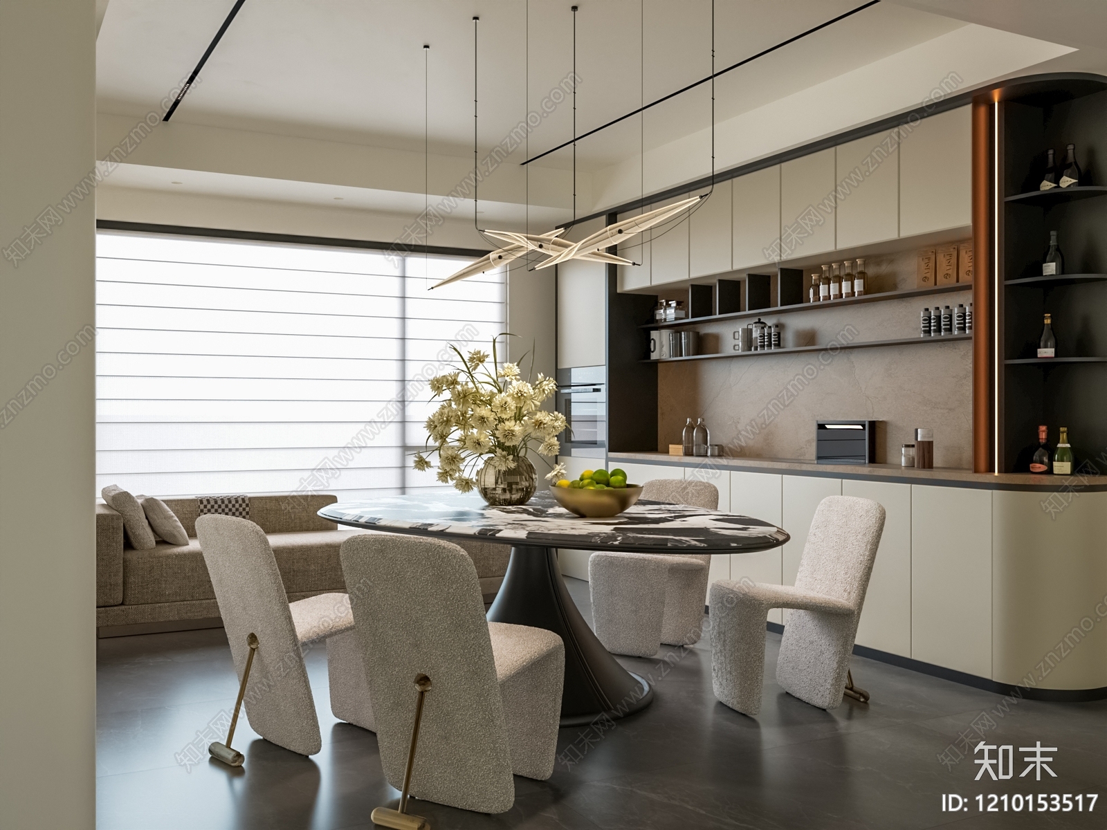 现代简约大平层客餐厅3D模型下载【ID:1210153517】