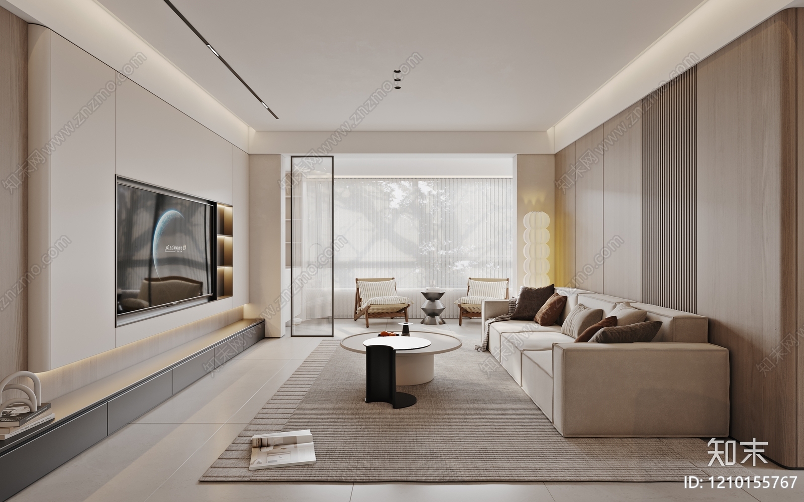 奶油风大平层客餐厅3D模型下载【ID:1210155767】