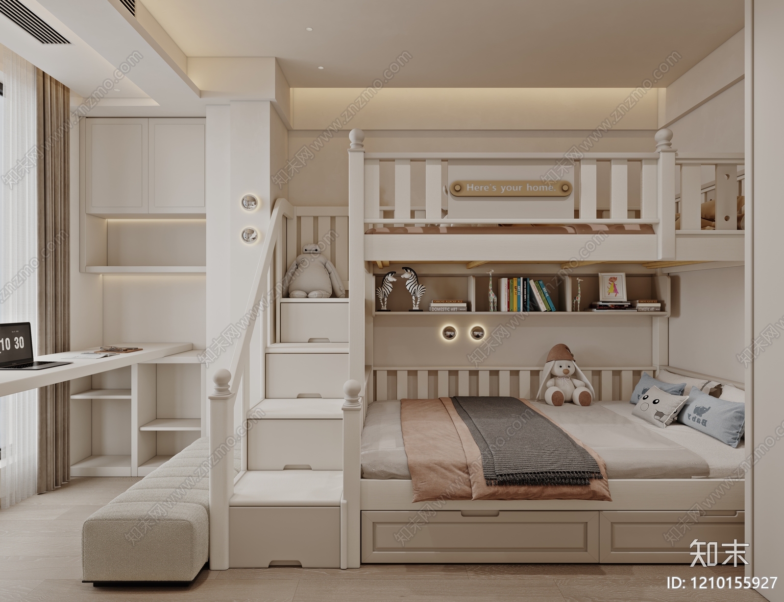 奶油风通用儿童房3D模型下载【ID:1210155927】