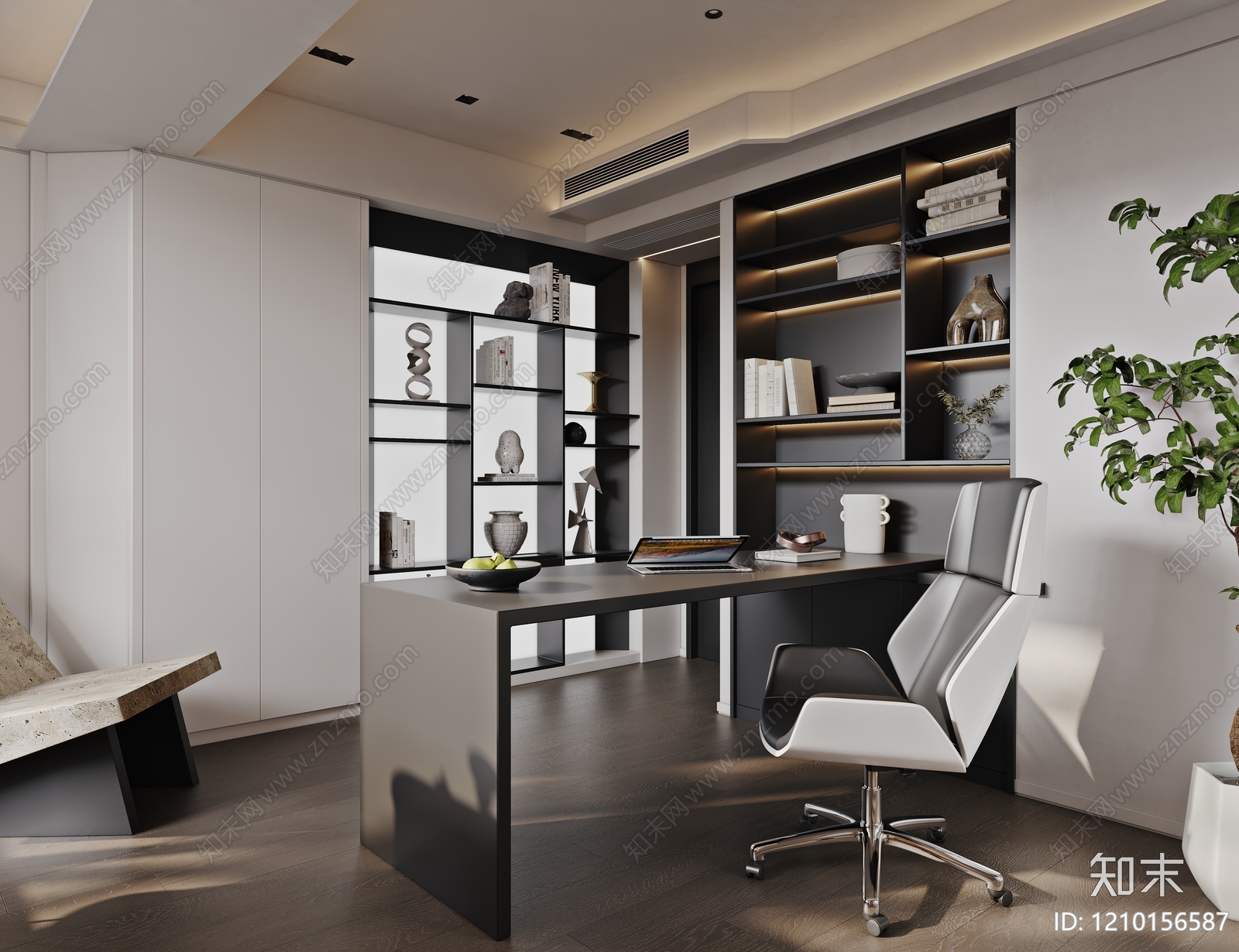 现代极简书房3D模型下载【ID:1210156587】