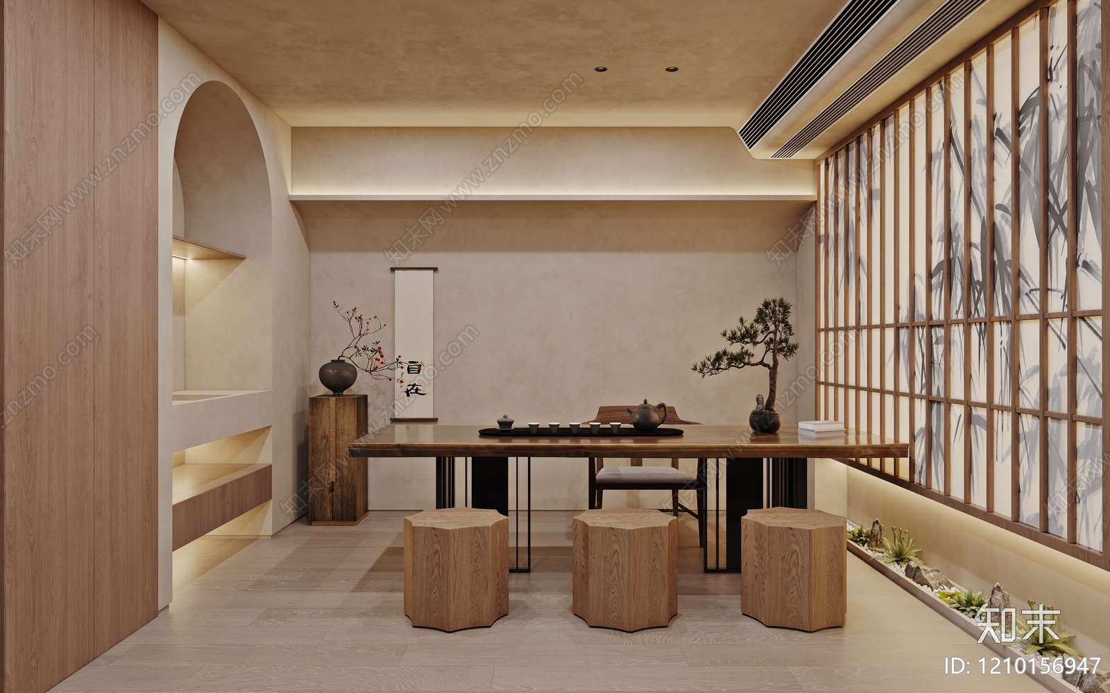 新中式茶室3D模型下载【ID:1210156947】