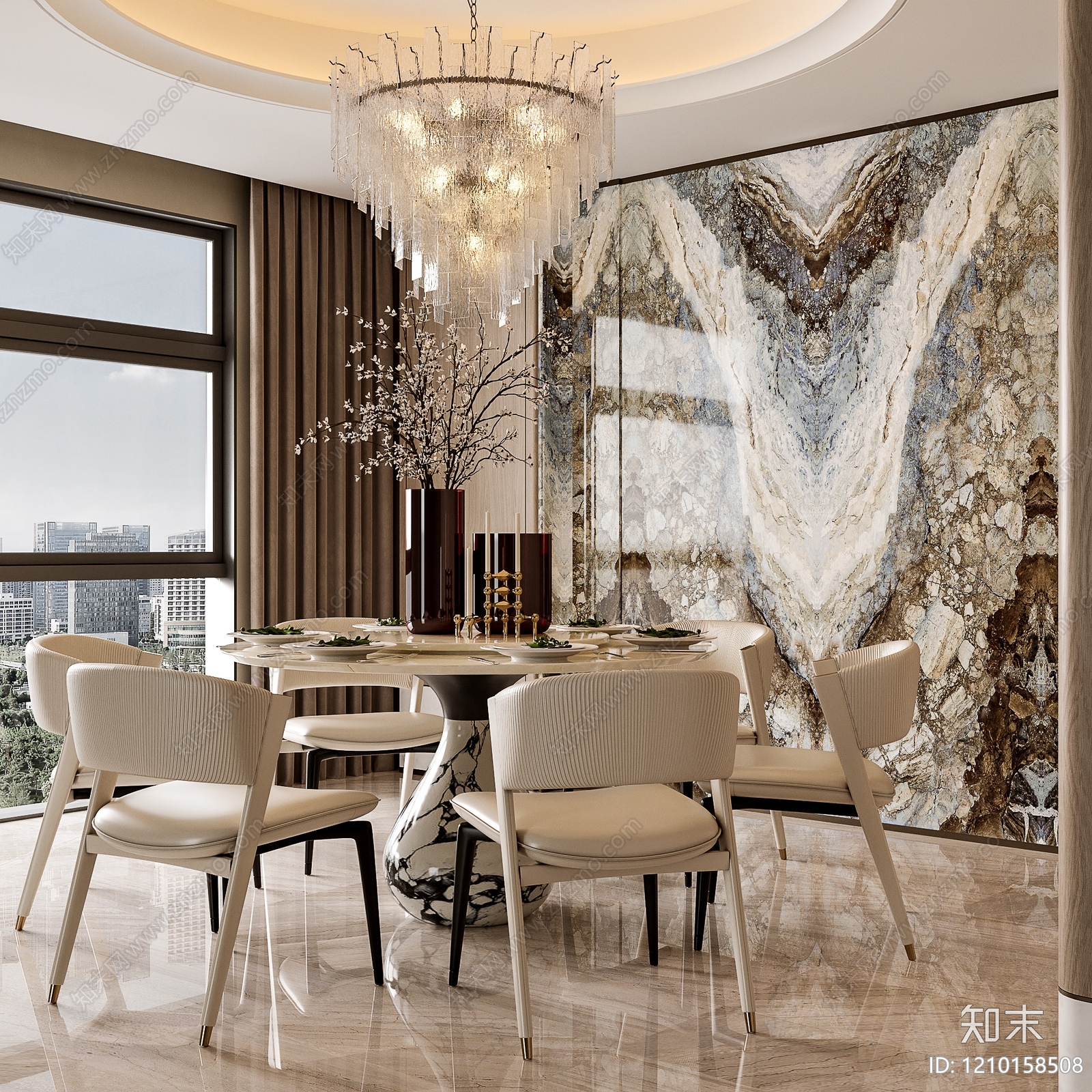 意式轻奢别墅餐厅3D模型下载【ID:1210158508】