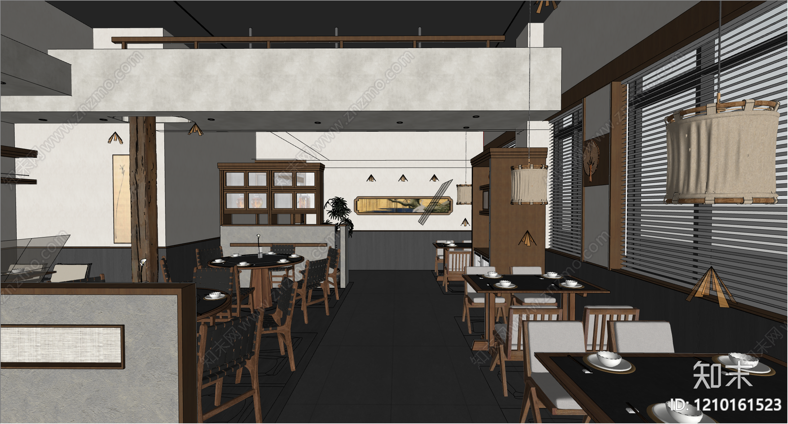侘寂中式中餐厅SU模型下载【ID:1210161523】