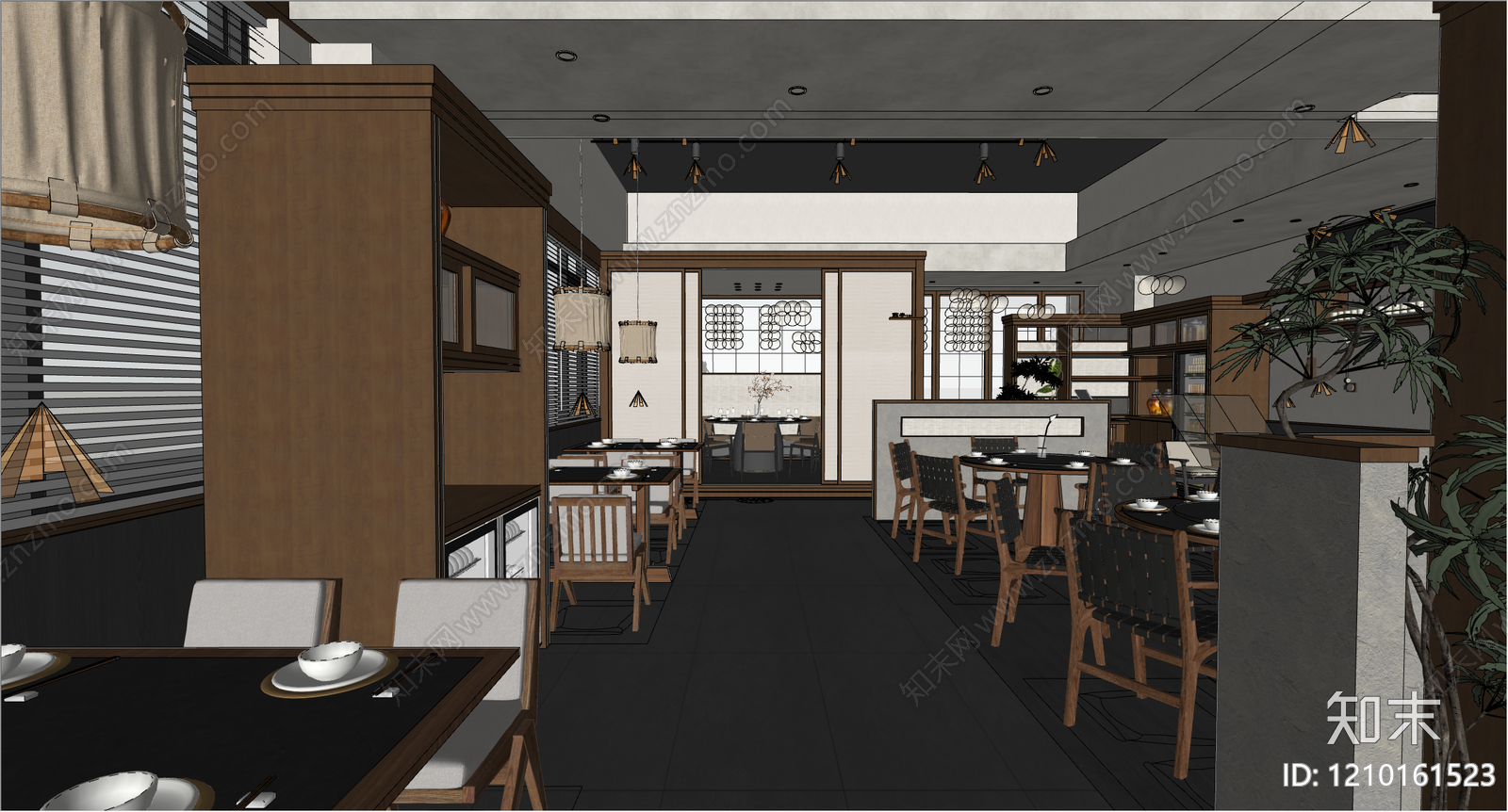 侘寂中式中餐厅SU模型下载【ID:1210161523】