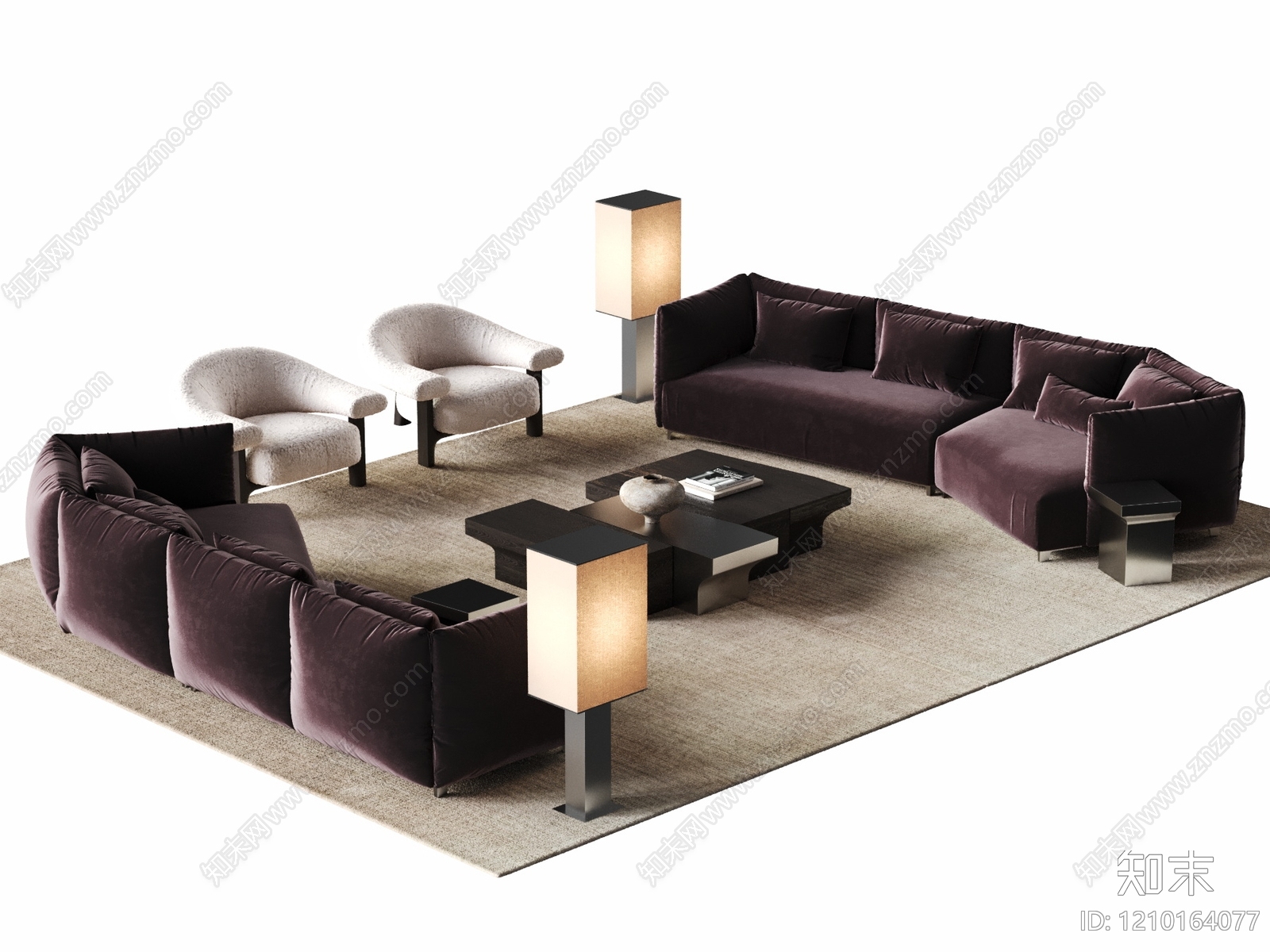 意式极简沙发组合3D模型下载【ID:1210164077】