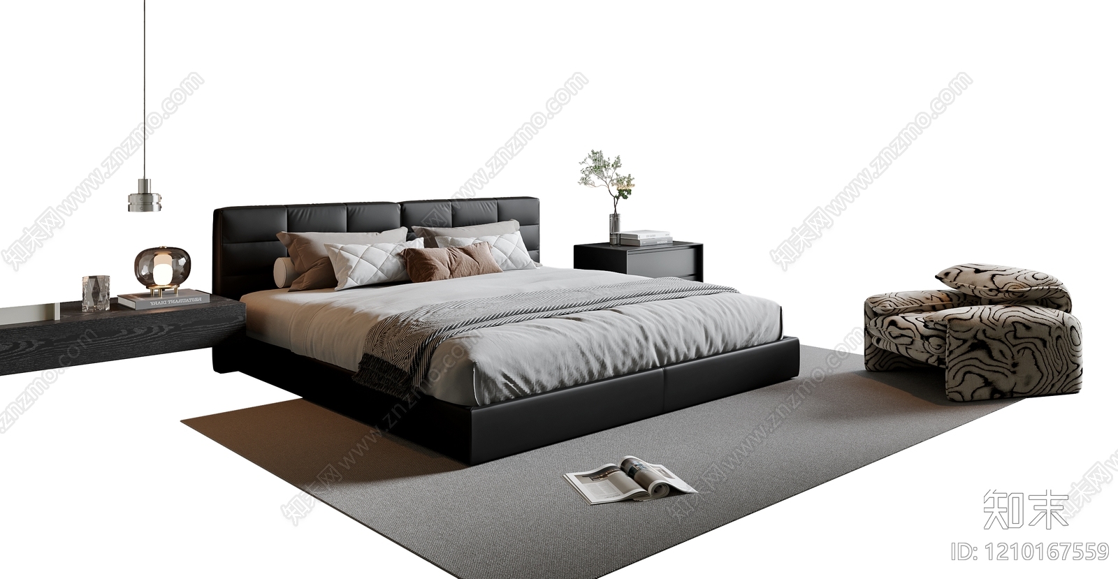 极简双人床3D模型下载【ID:1210167559】