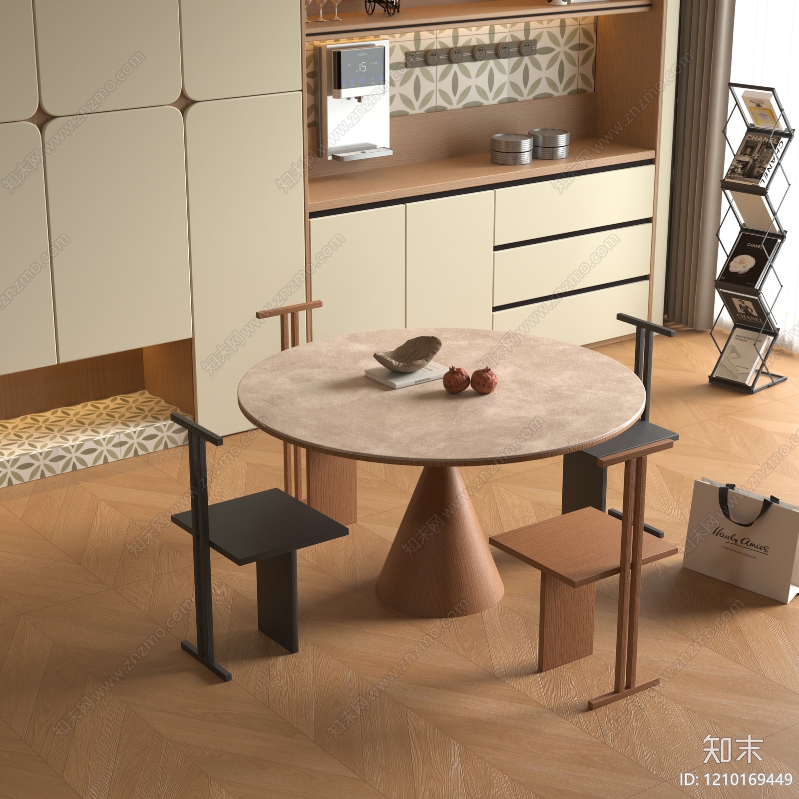 奶油风圆桌餐厅3D模型下载【ID:1210169449】