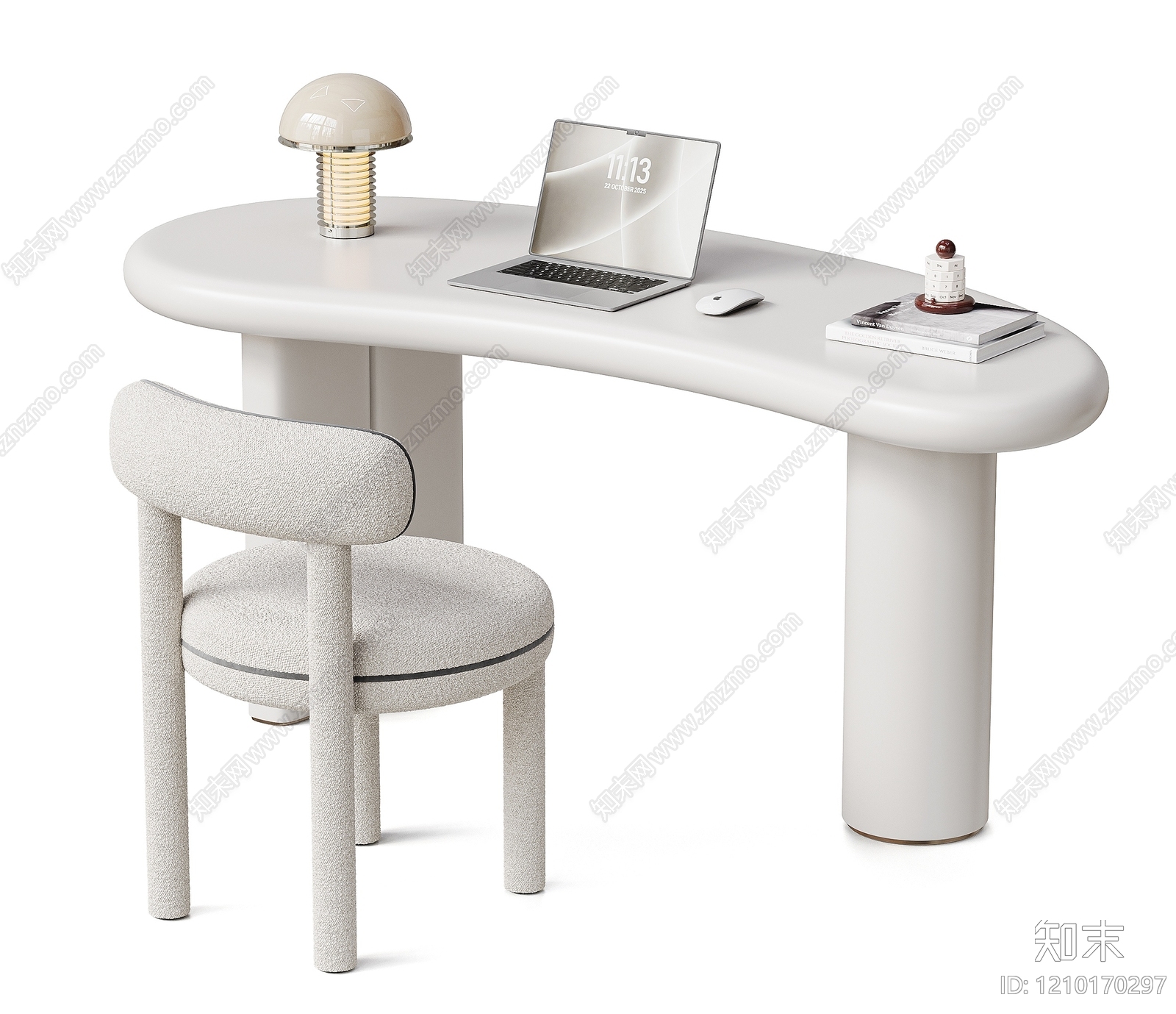 奶油风书桌椅3D模型下载【ID:1210170297】