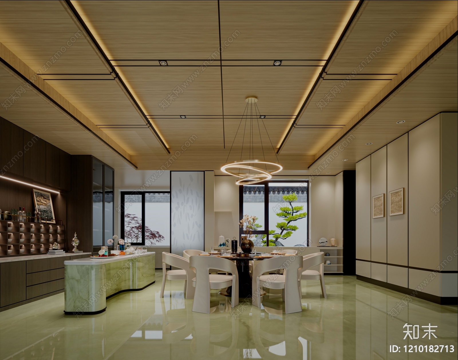 新中式别墅餐厅3D模型下载【ID:1210182713】