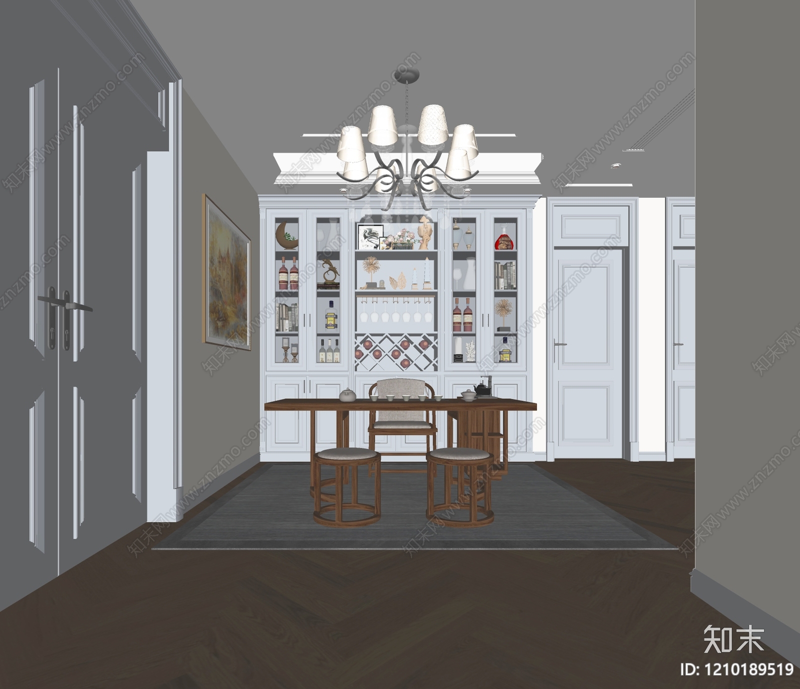 新中式美式书房SU模型下载【ID:1210189519】