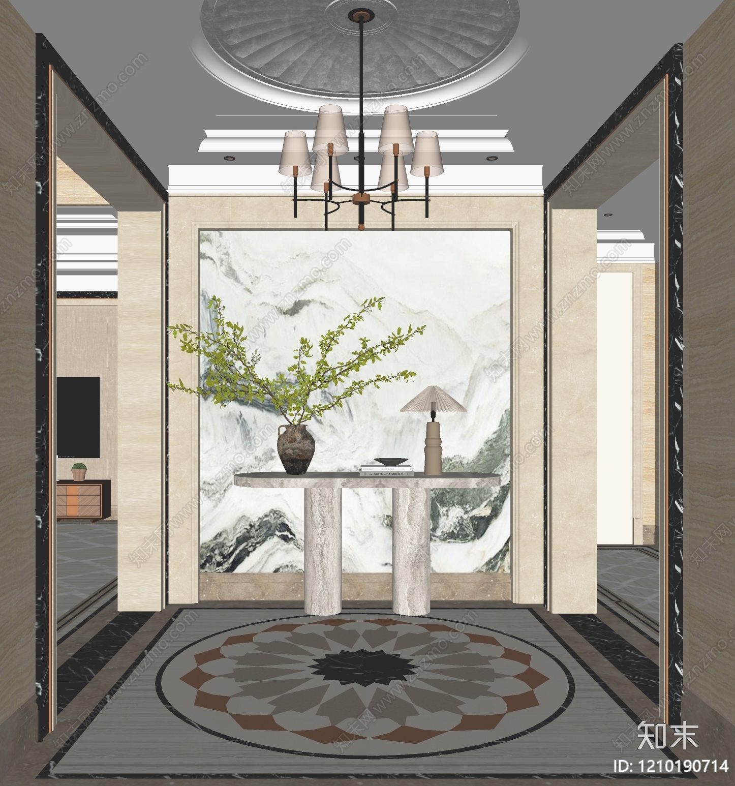 新中式轻奢玄关SU模型下载【ID:1210190714】