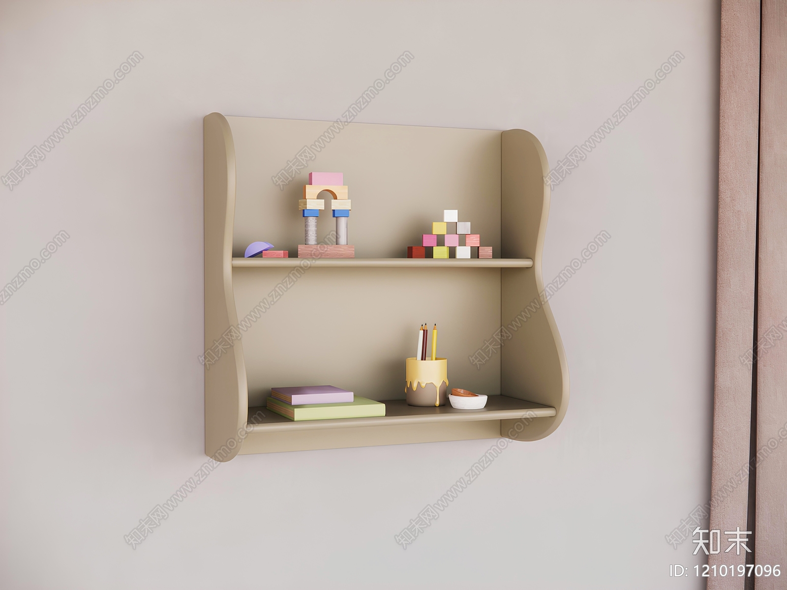 原木奶油书架SU模型下载【ID:1210197096】