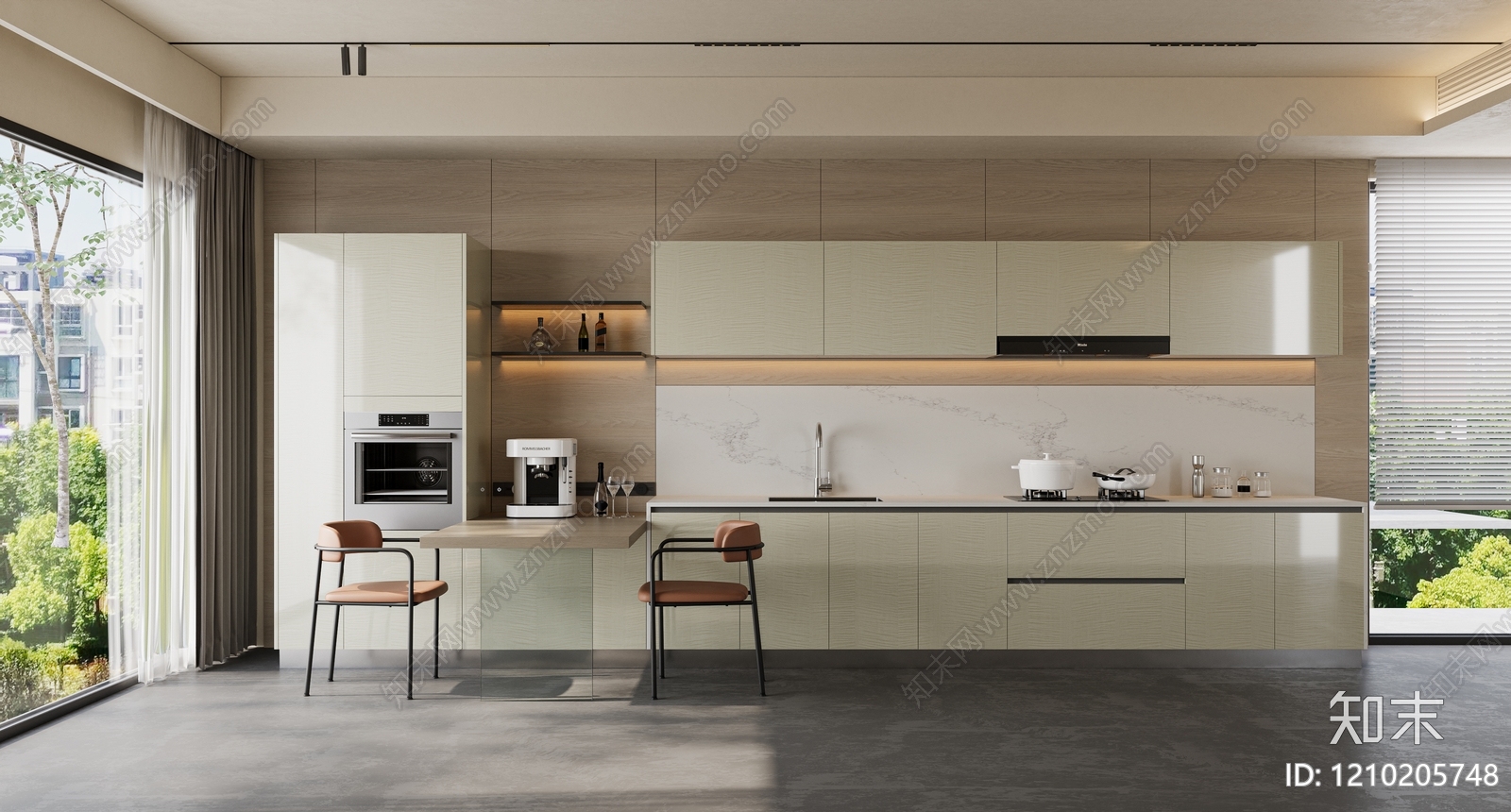 现代简约开放式厨房3D模型下载【ID:1210205748】