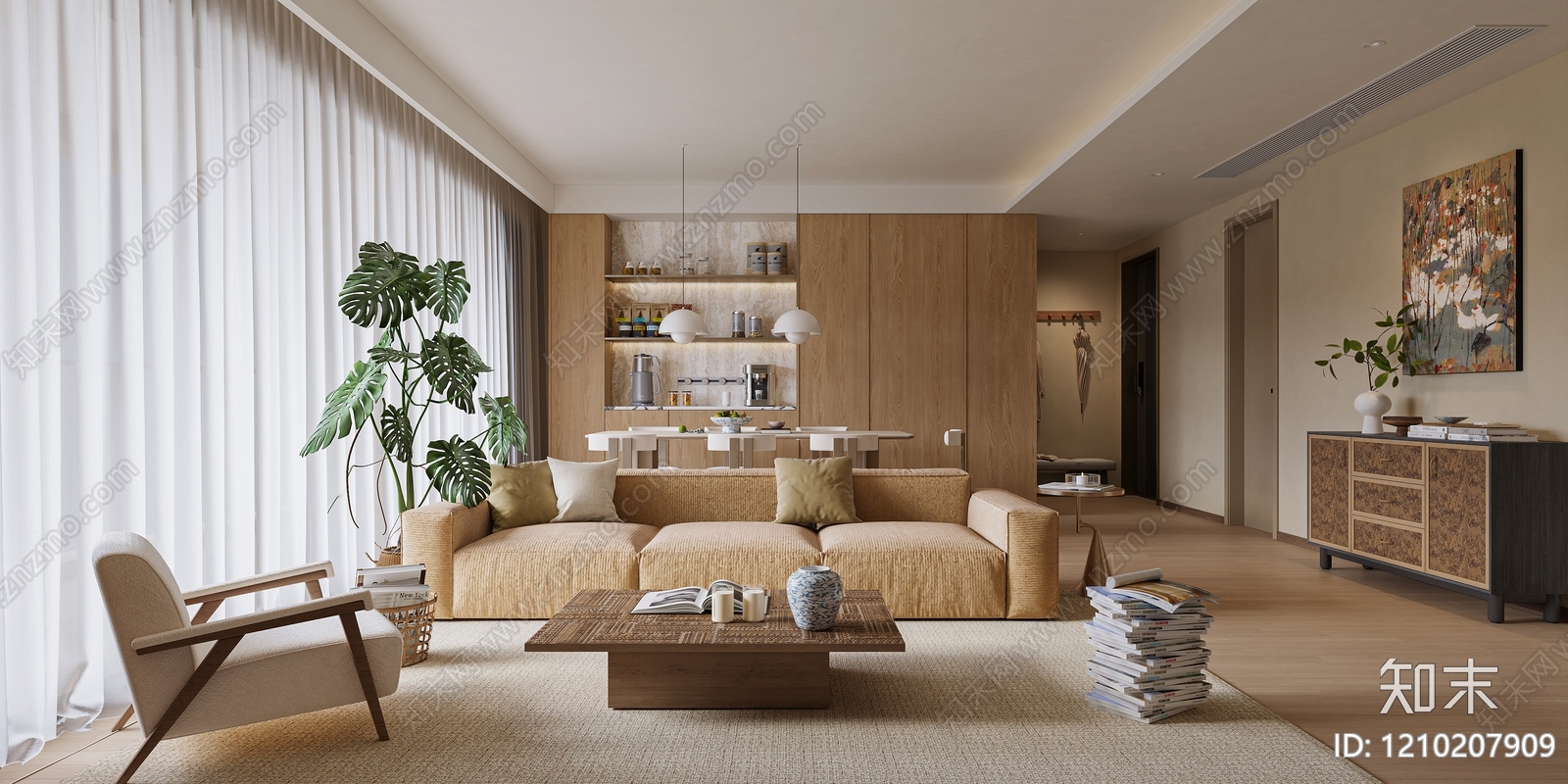 原木风客餐厅3D模型下载【ID:1210207909】