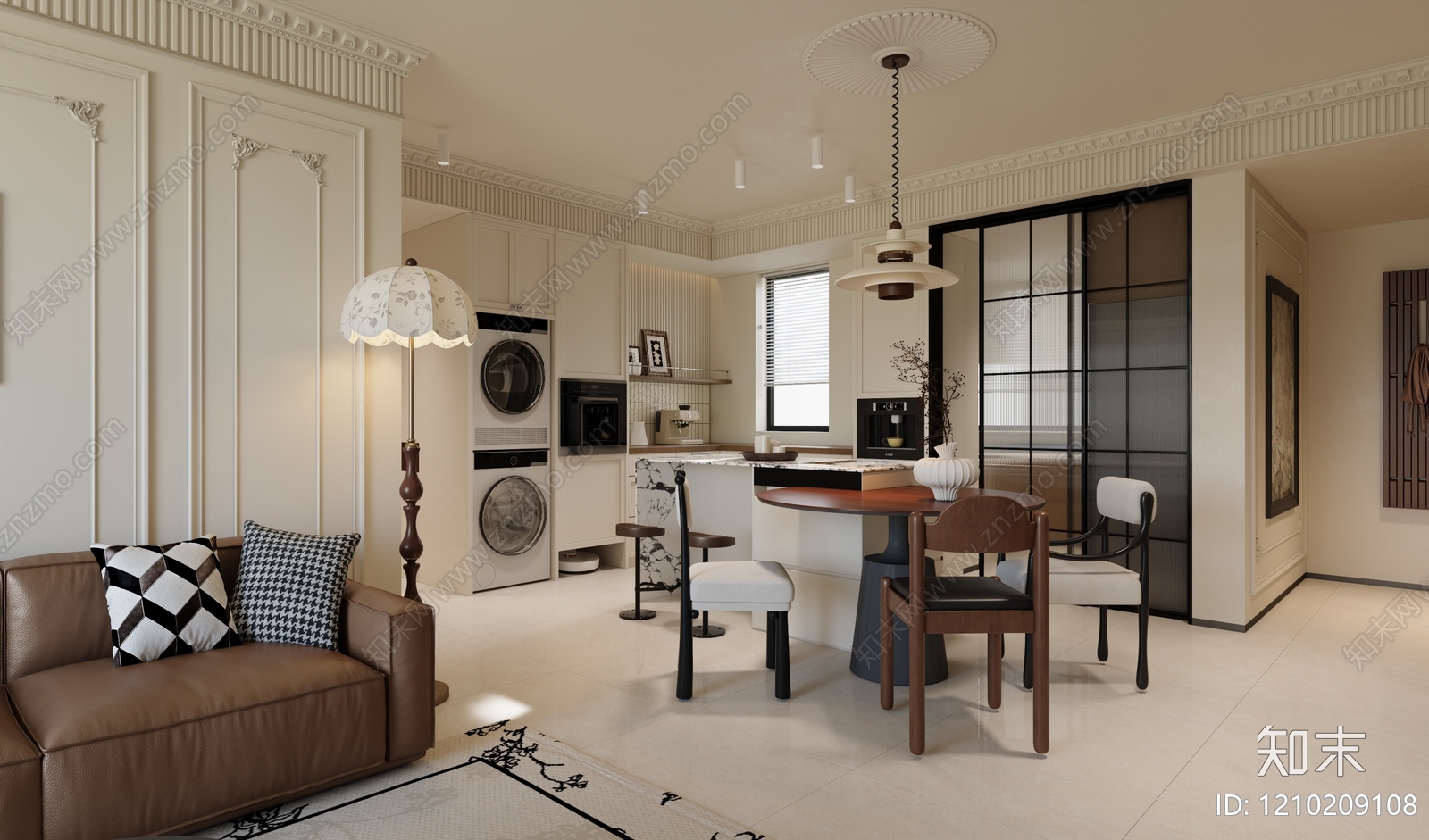 奶油风家居餐厅3D模型下载【ID:1210209108】