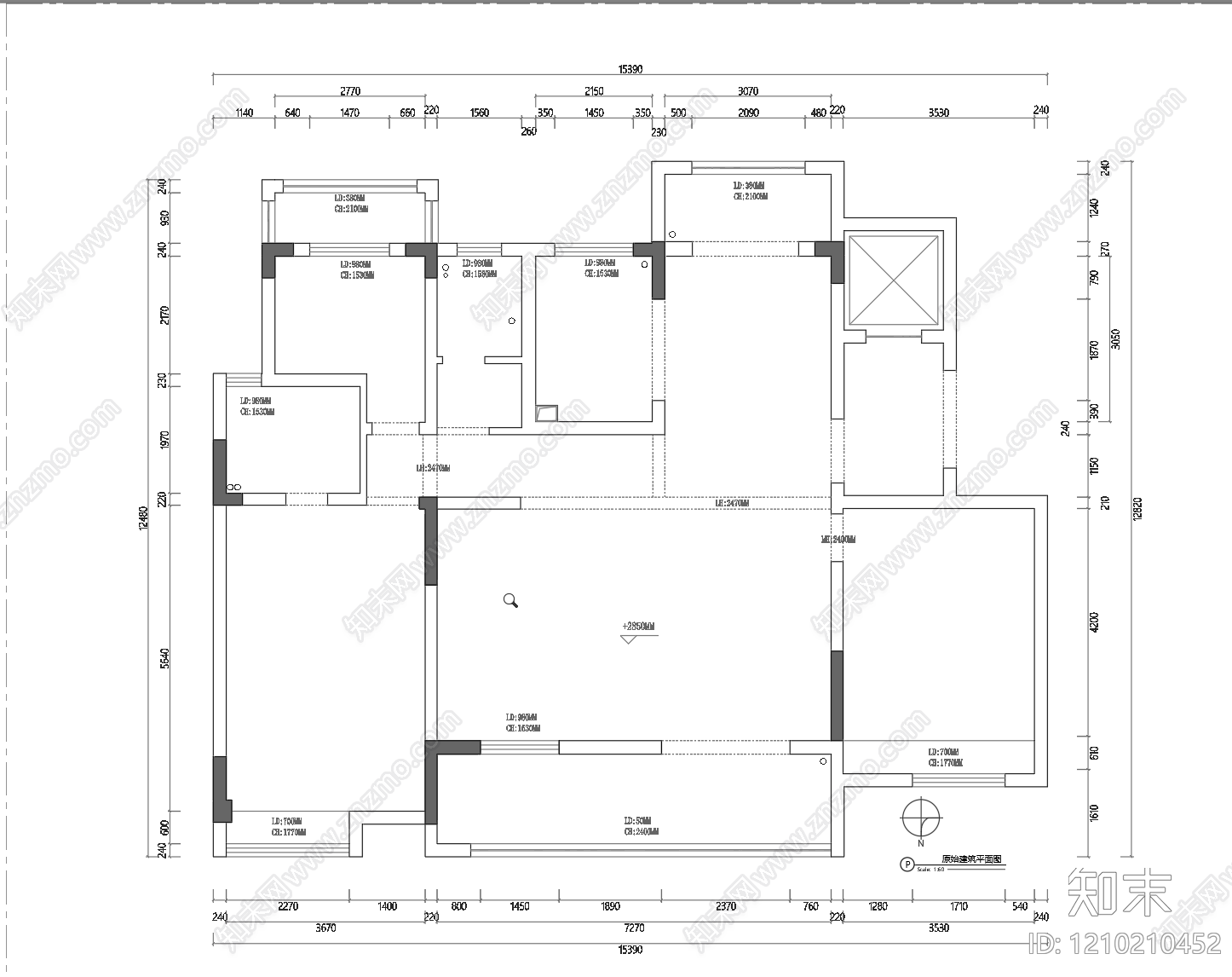 小户型平层cad施工图下载【ID:1210210452】