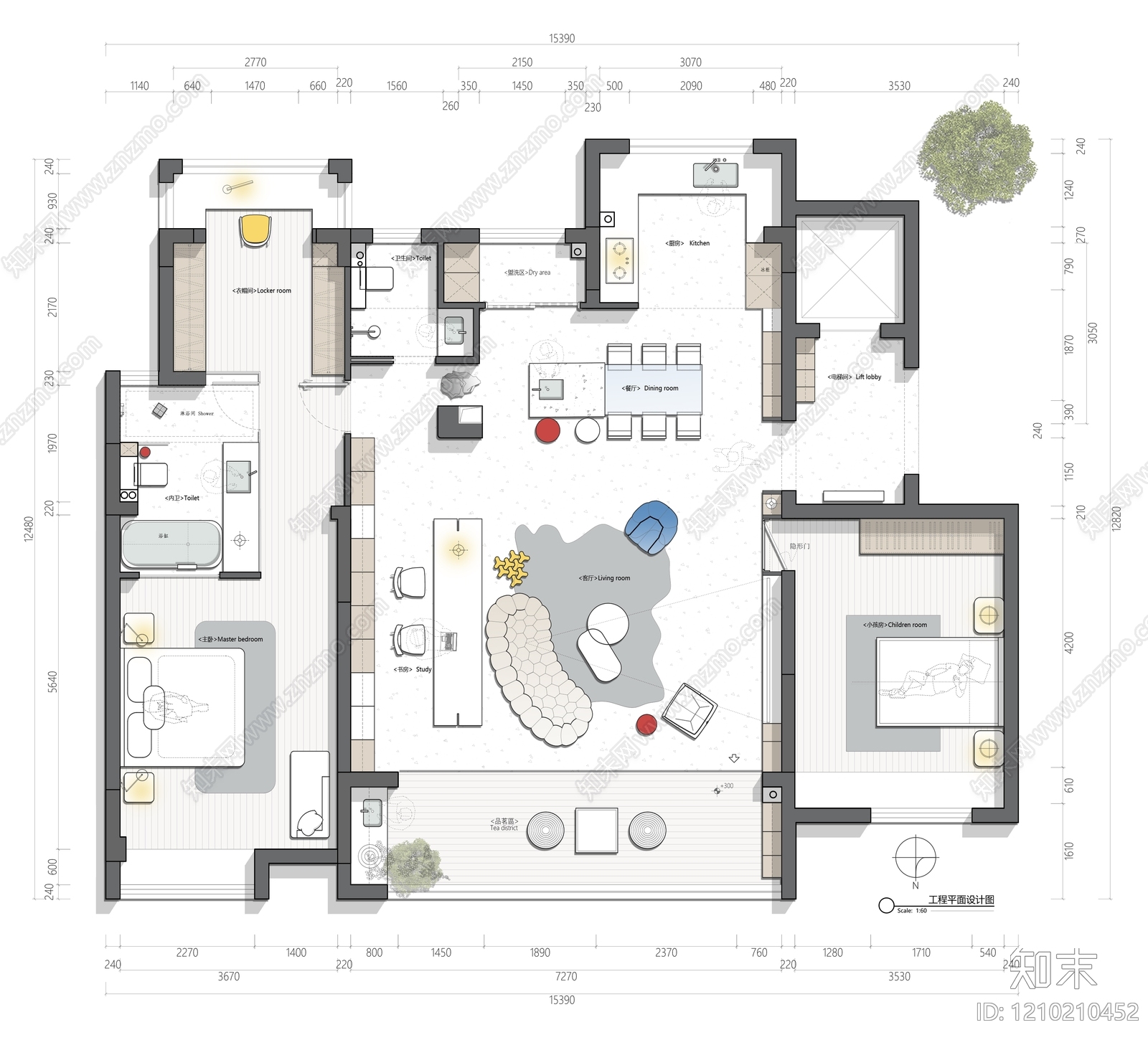 小户型平层施工图下载【ID:1210210452】