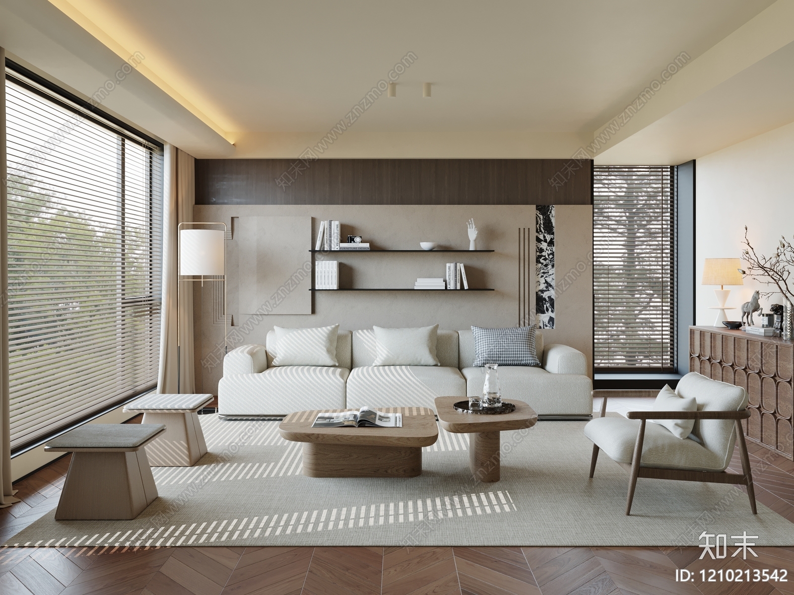 现代侘寂风家居客厅3D模型下载【ID:1210213542】