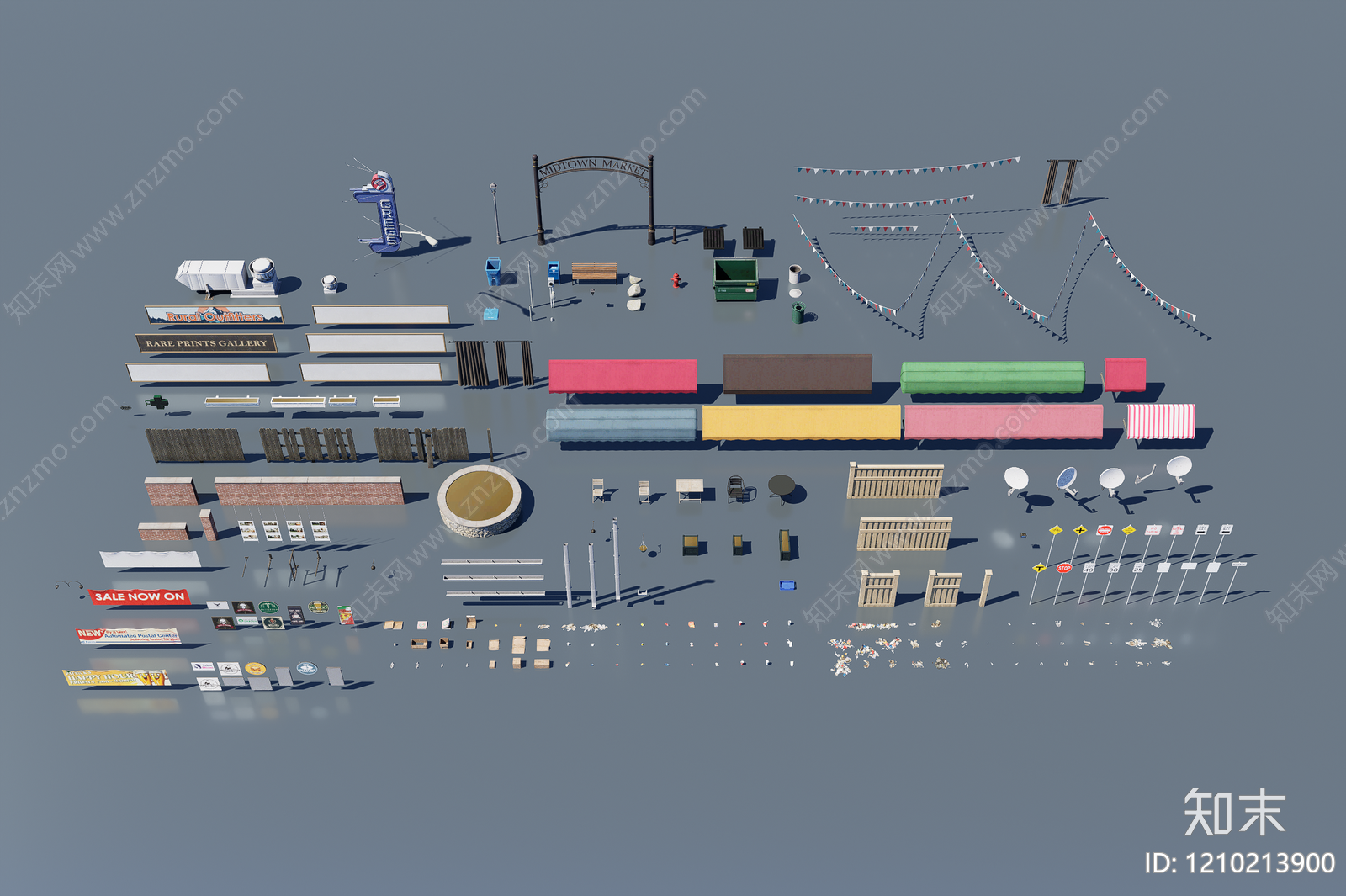 现代简约街道设施3D模型下载【ID:1210213900】