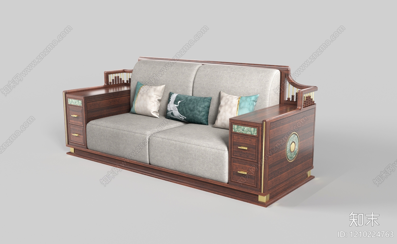 新中式三人沙发3D模型下载【ID:1210224763】