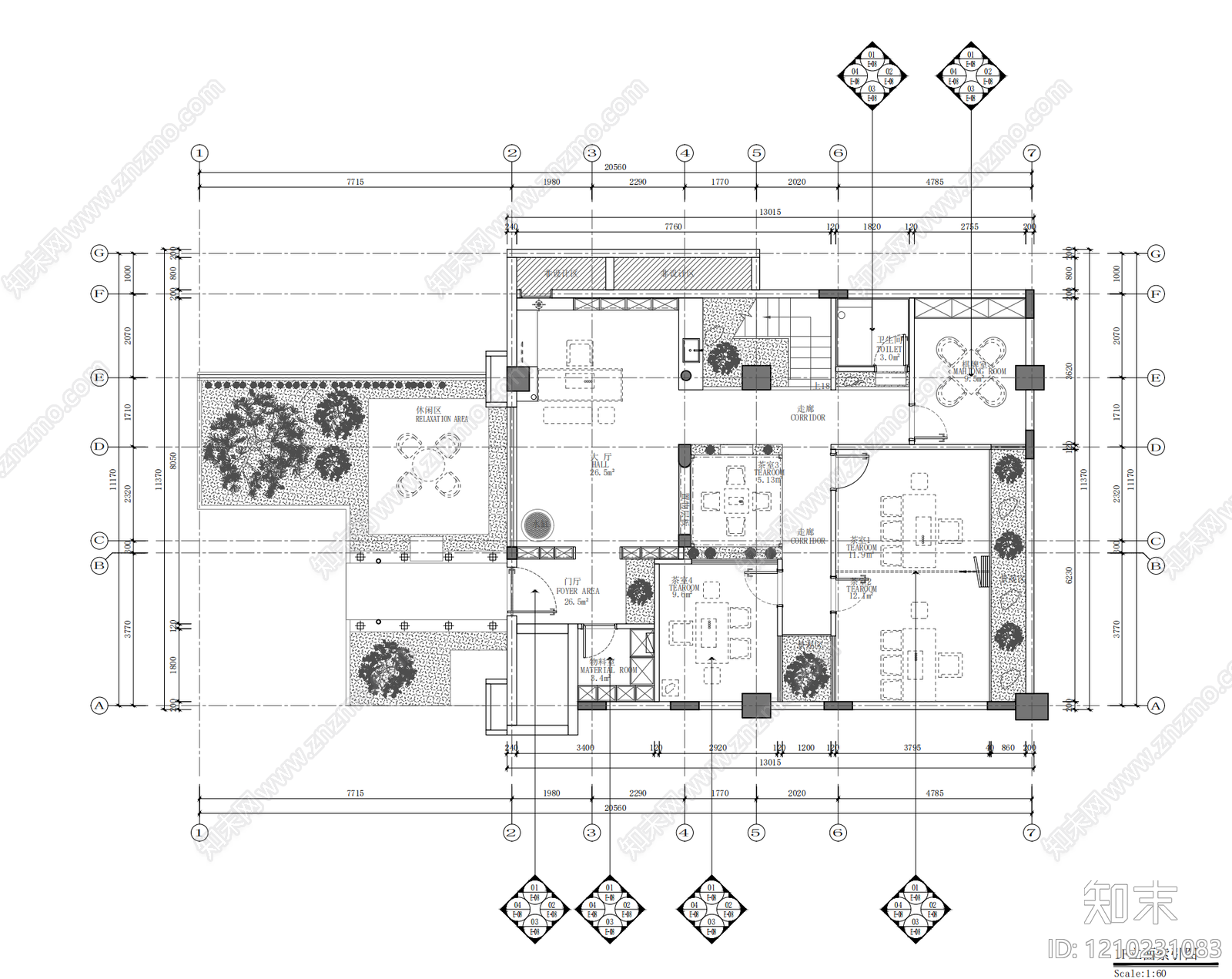 现代新中式茶馆施工图下载【ID:1210231083】