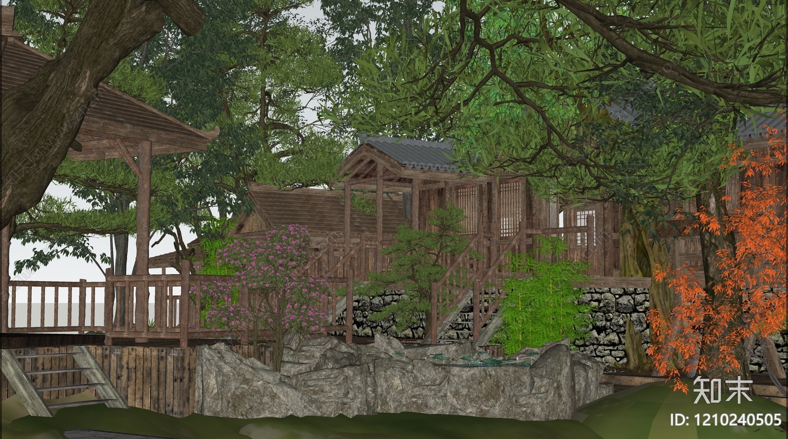 中式古建筑SU模型下载【ID:1210240505】