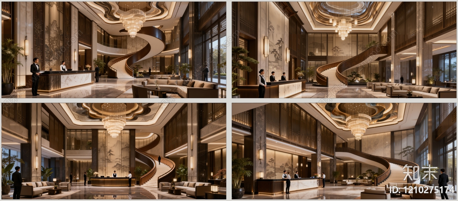 新中式酒店大堂SU模型下载【ID:1210275174】