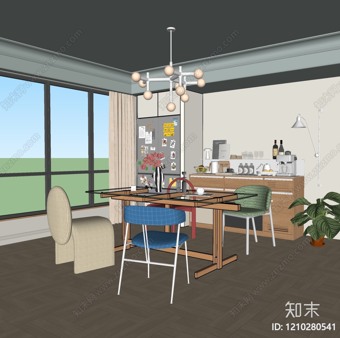 中古奶油家居餐厅SU模型下载【ID:1210280541】