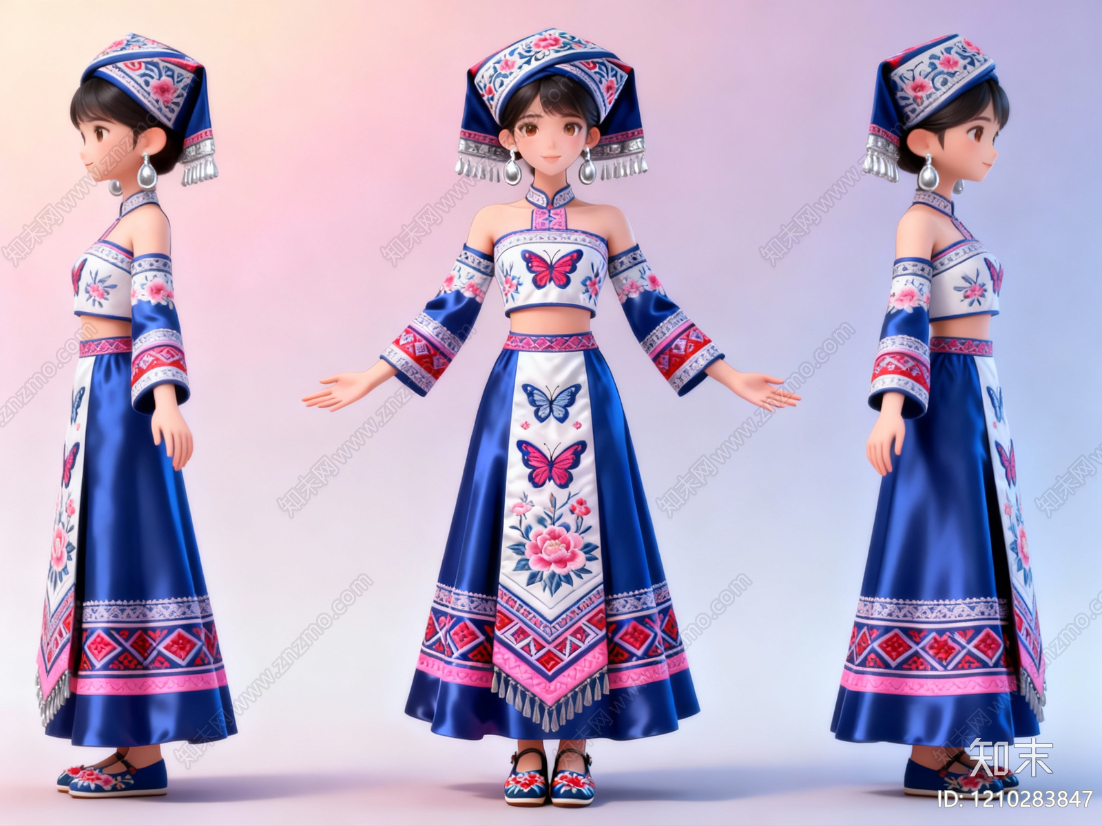 民族风服饰设计虚拟人物3D模型下载【ID:1210283847】