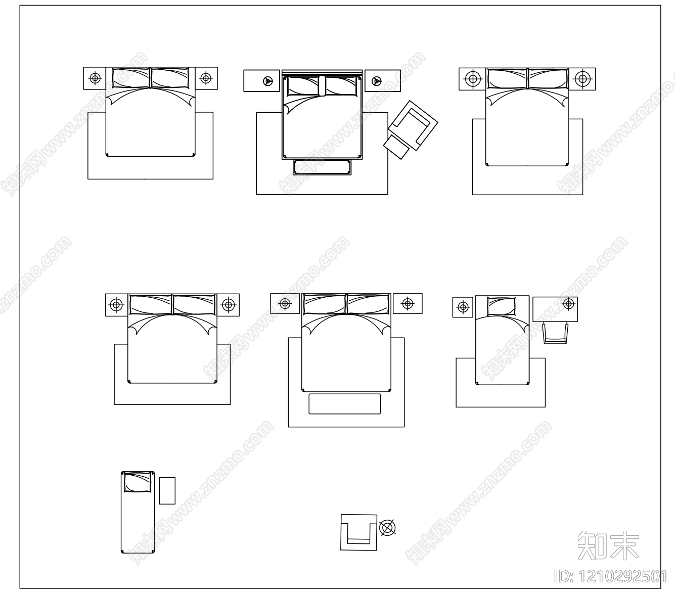 现代简约床cad施工图下载【ID:1210292501】