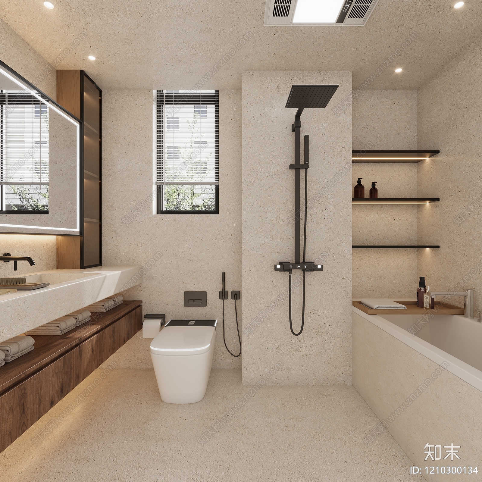 奶油风卫生间3D模型下载【ID:1210300134】